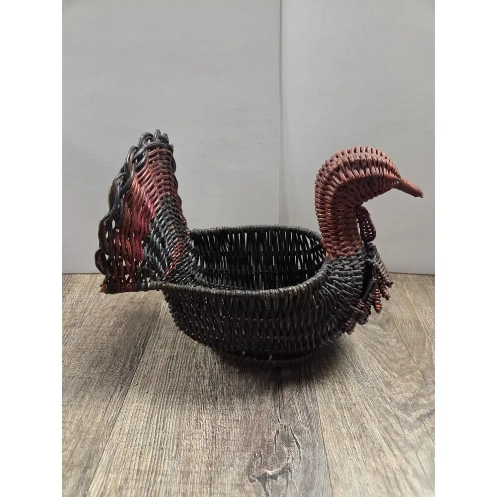 Vintage Colorful Wicker Turkey Basket Thanksgiving Fall Country Rustic 6